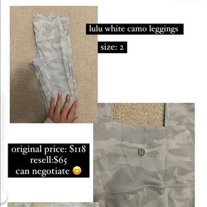 white camo lululemon leggings “28 inseam size 2